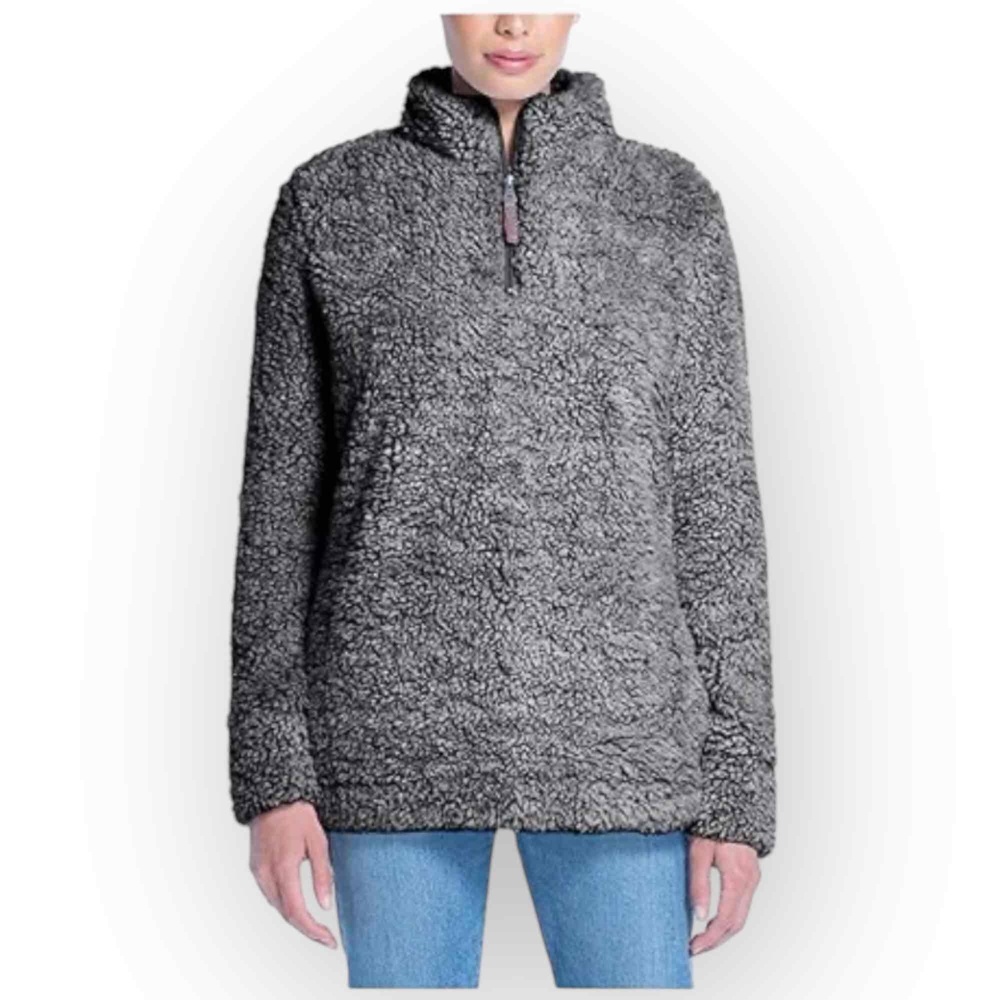 NWT Weatherproof Vintage Women Charcoal Grey Sherpa 1/4 Zip Pullover Sweater XXL